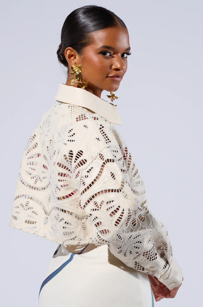 FEEL THE VIBE BUTTON DOWN FAUX LEATHER CROPPED BLOUSE - Image 5