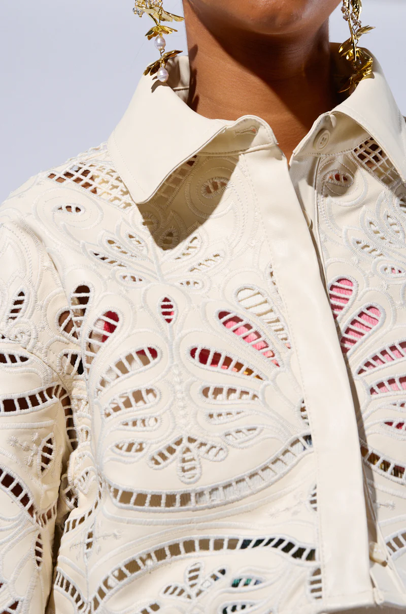 FEEL THE VIBE BUTTON DOWN FAUX LEATHER CROPPED BLOUSE - Image 7