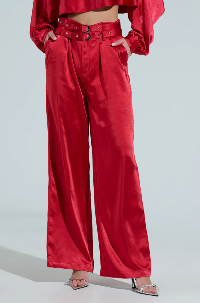 FEELIN THE LOVE BELTED SATIN TROUSER - Image 2