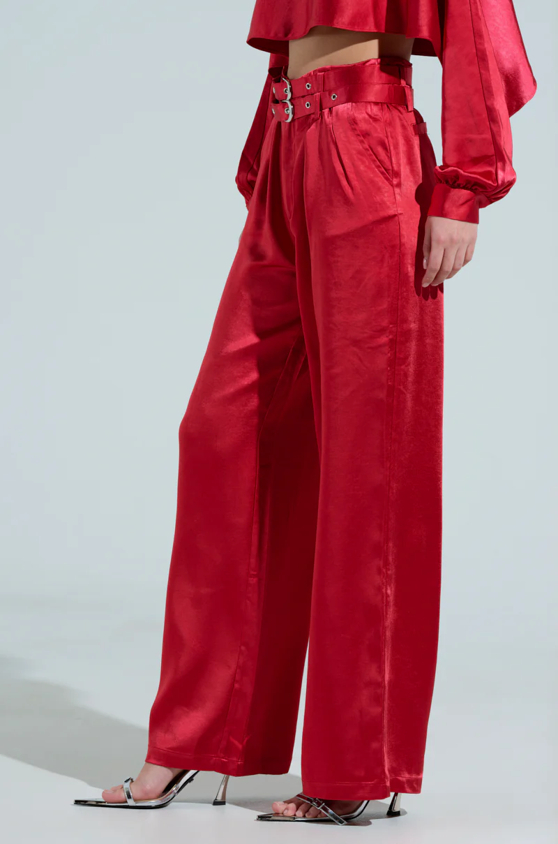 FEELIN THE LOVE BELTED SATIN TROUSER - Image 3