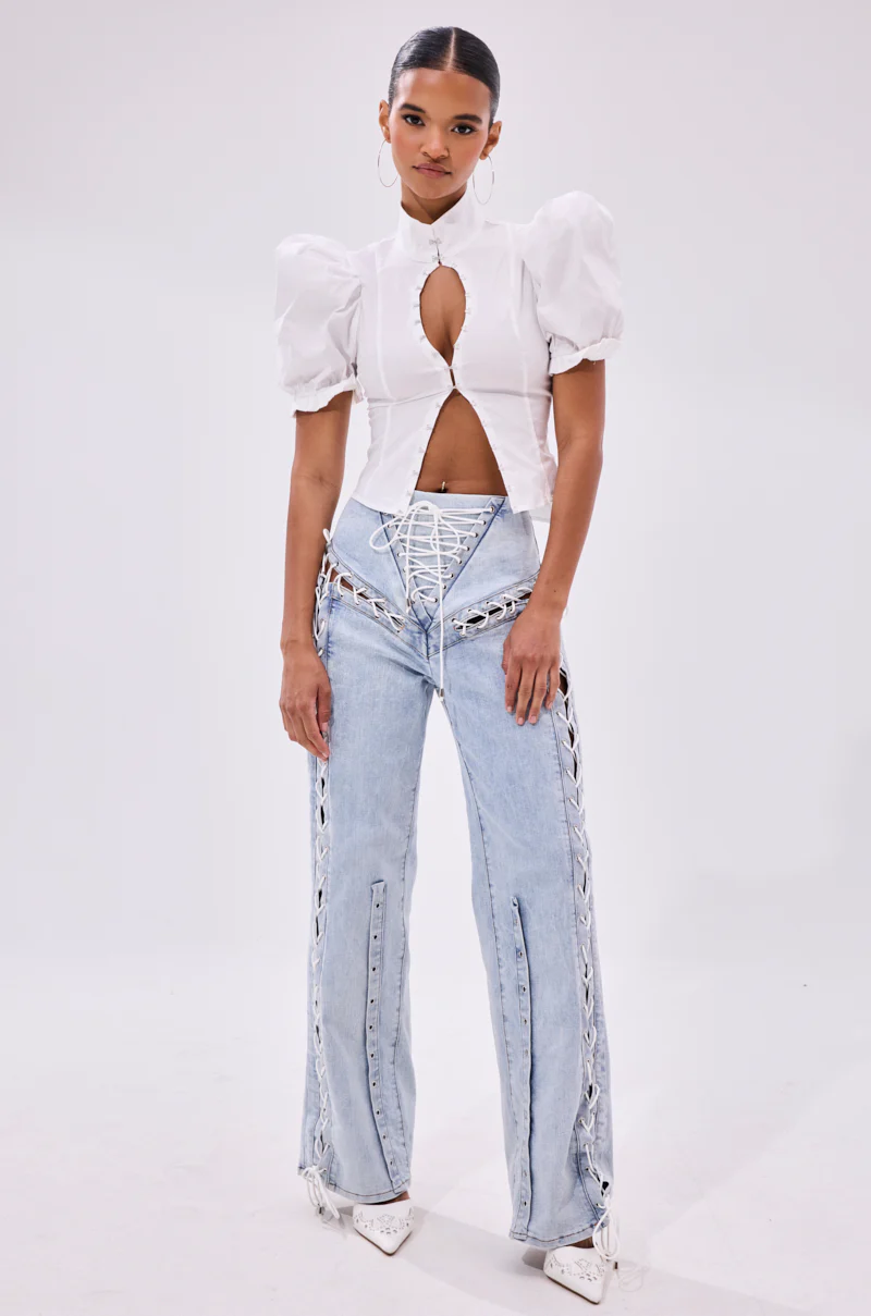 FEELING BLESSED LACE UP DENIM - Image 4
