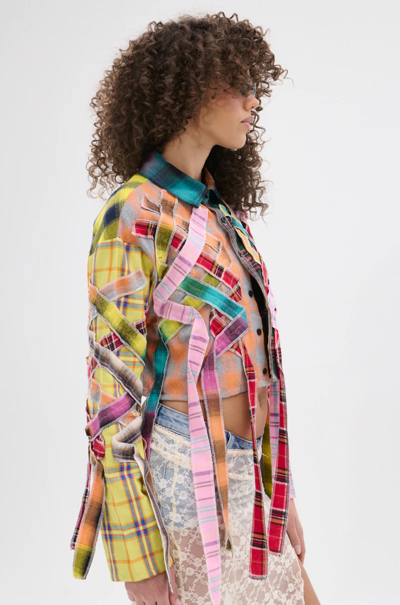 FEELING CRAZY MIXED PLAID BUTTON DOWN - Image 4