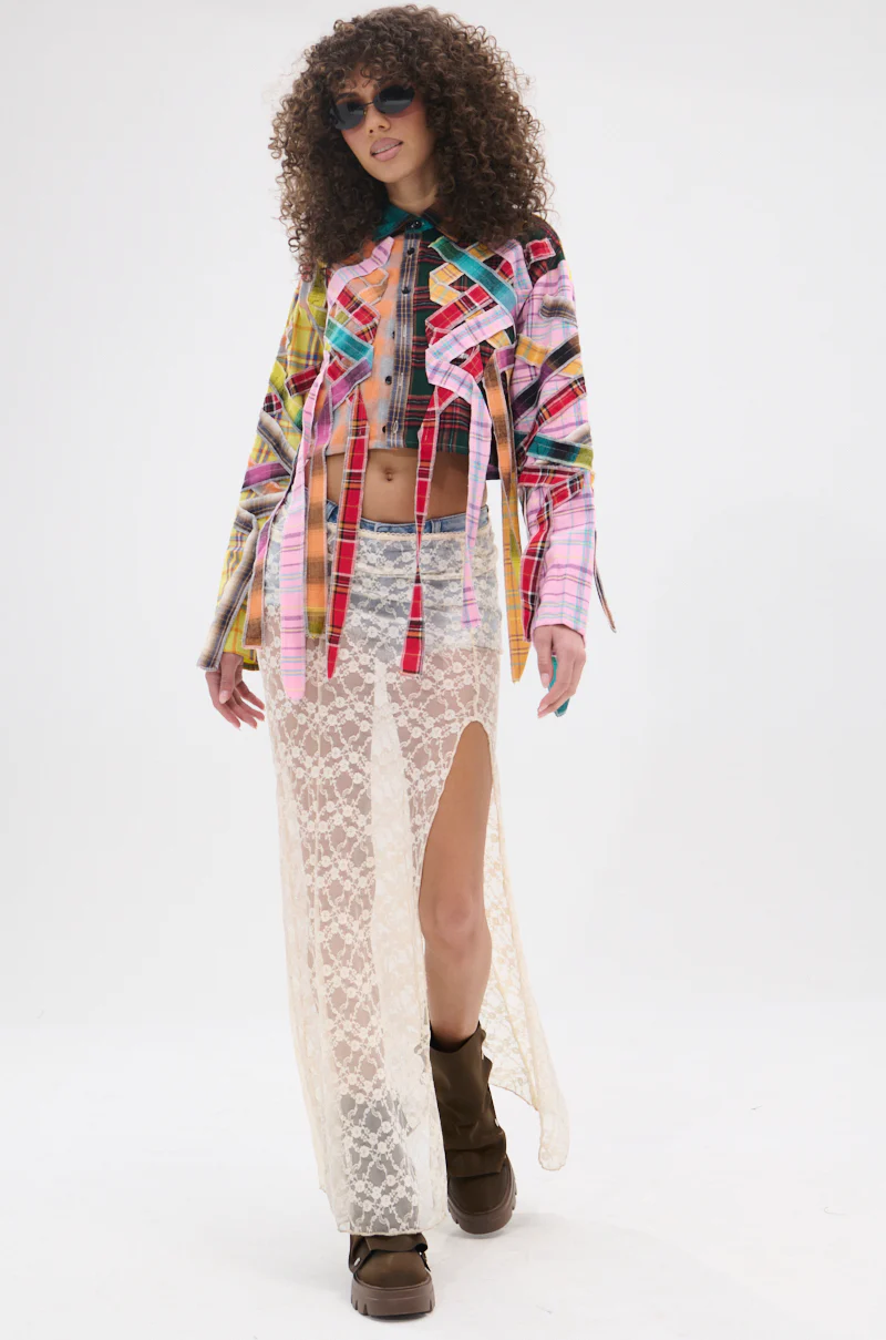 FEELING CRAZY MIXED PLAID BUTTON DOWN - Image 7