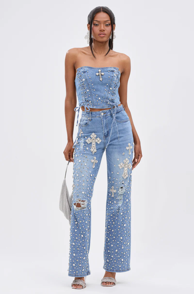 FEELING GRATEFUL RHINESTONE RELAXED DENIM - Image 7