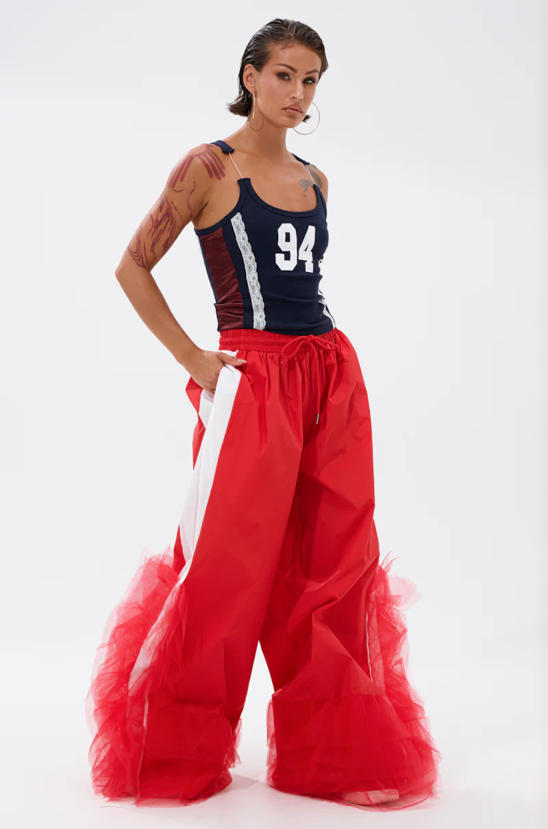 FEELING LIKE A BOSS TRACK PANT WITH TULLE TRIM IN RED - Image 6