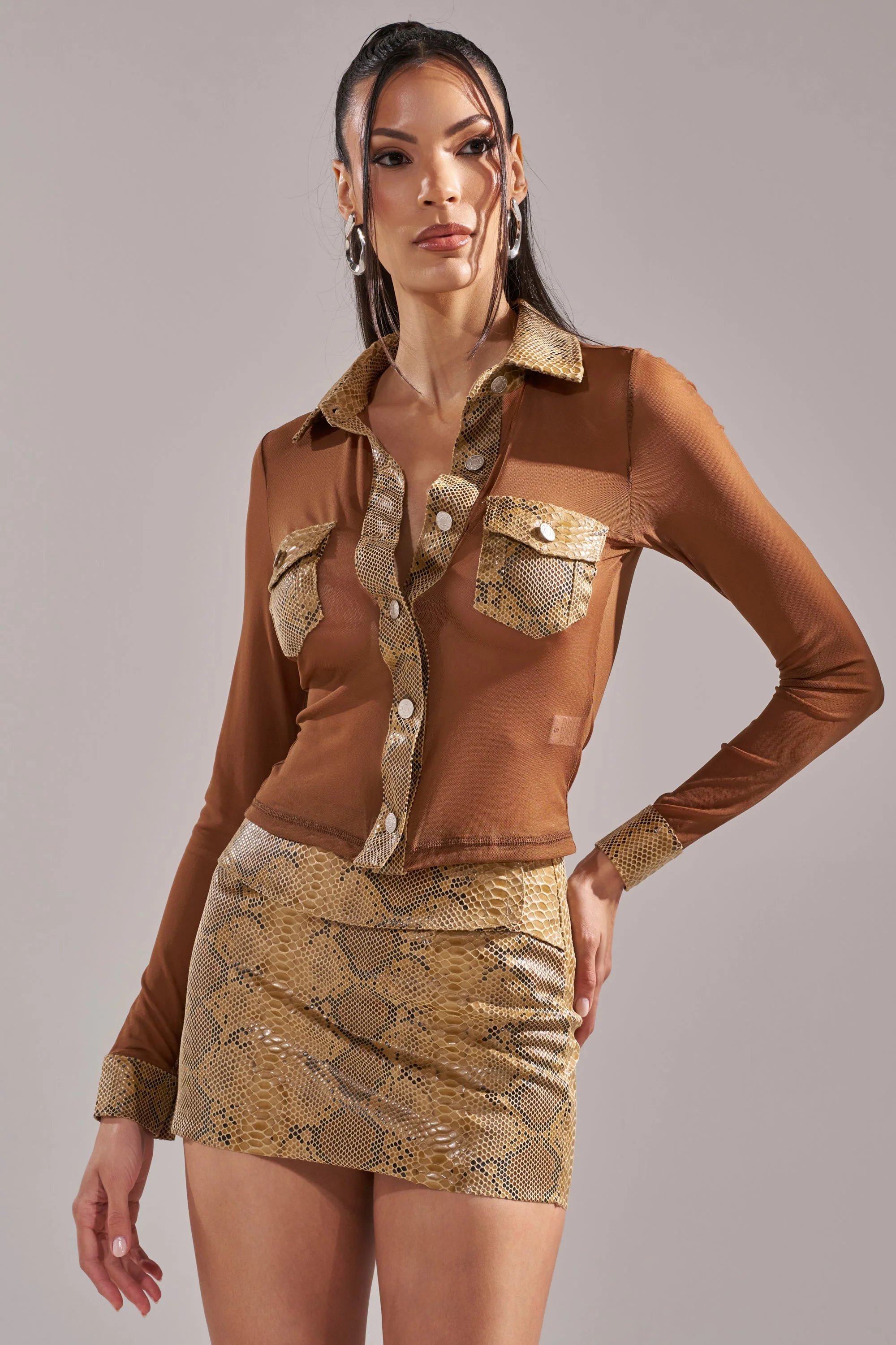 FEELING SOME TYPE OF WAY FAUX LEATHER SNAKE BUTTON DOWN - Image 2