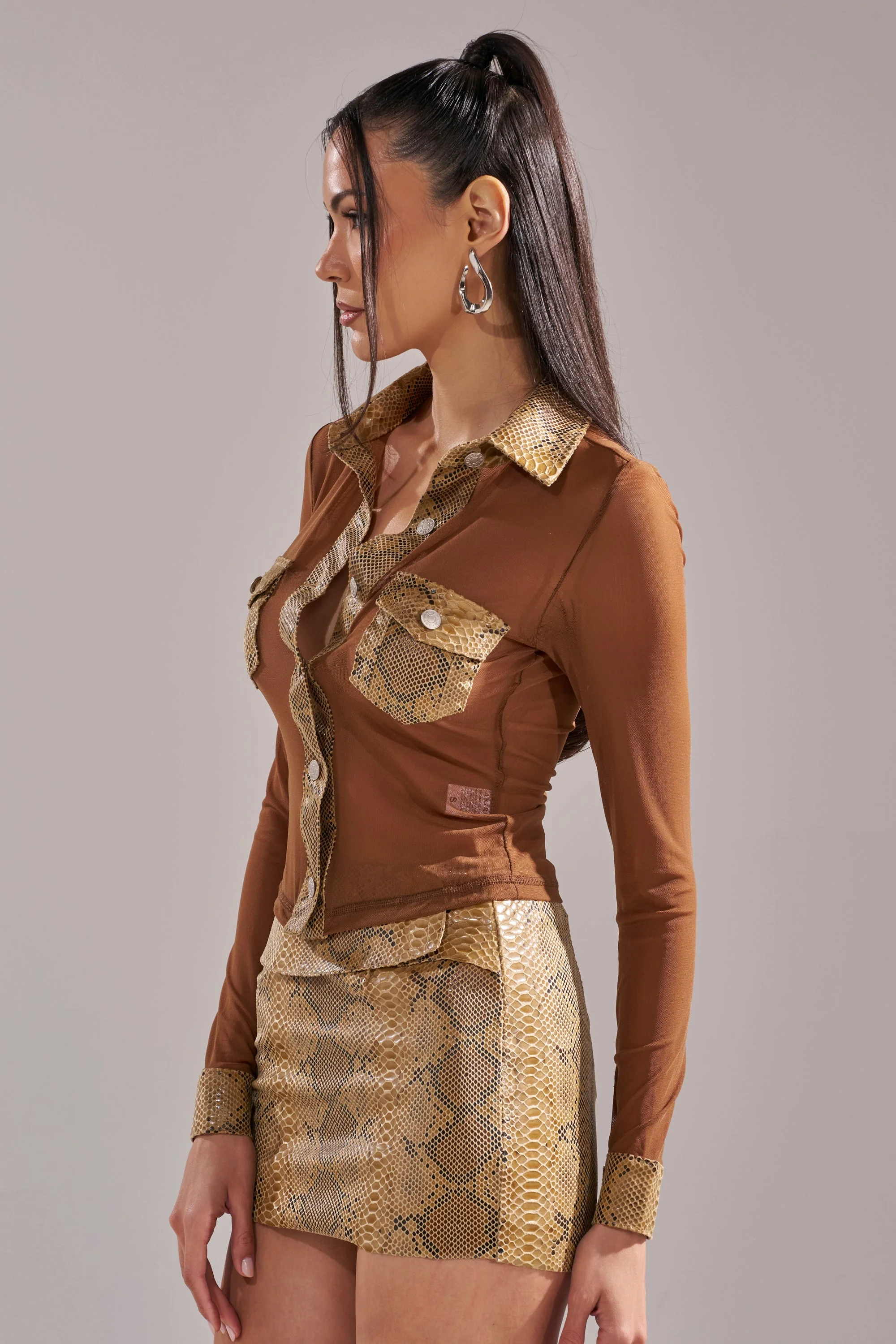 FEELING SOME TYPE OF WAY FAUX LEATHER SNAKE BUTTON DOWN - Image 4