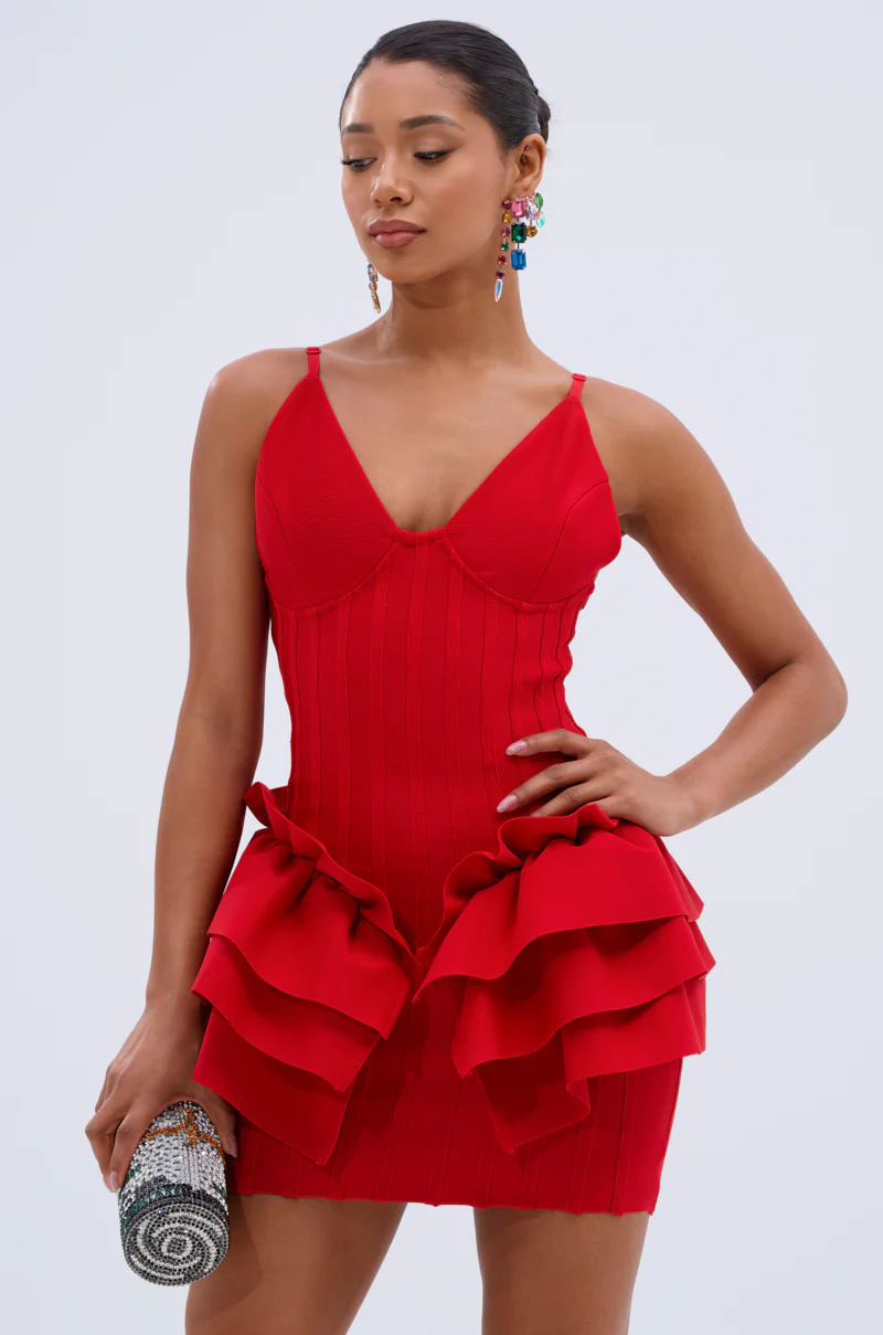 FELT CUTE RUFFLE BANDAGE MINI DRESS - Image 2