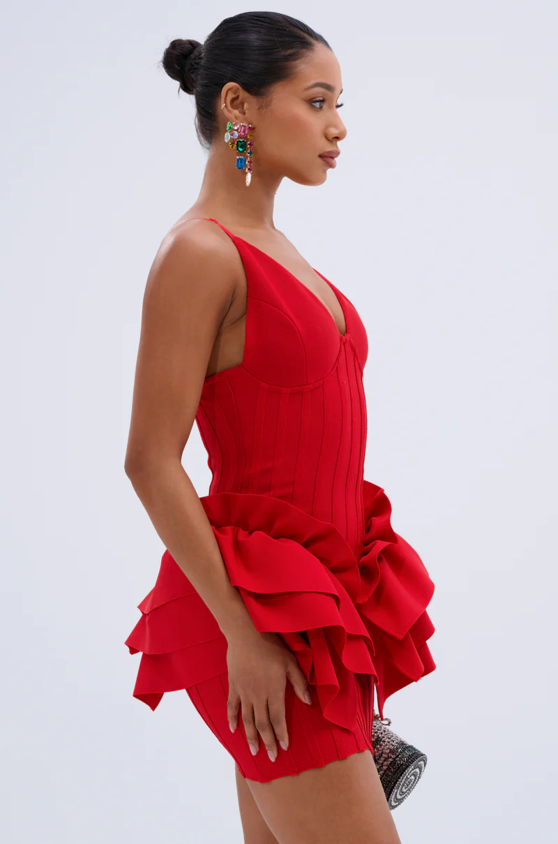 FELT CUTE RUFFLE BANDAGE MINI DRESS - Image 3