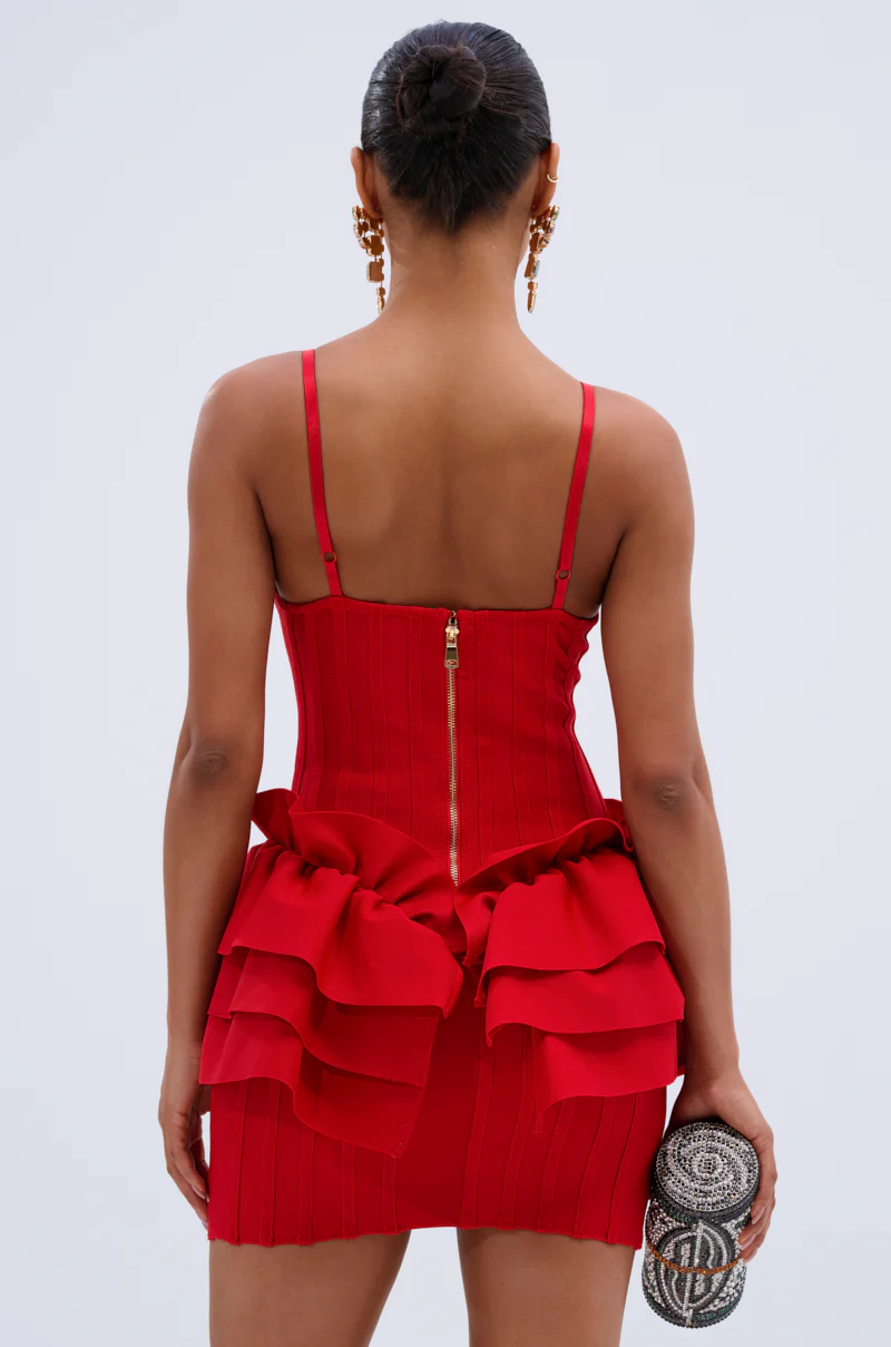 FELT CUTE RUFFLE BANDAGE MINI DRESS - Image 4