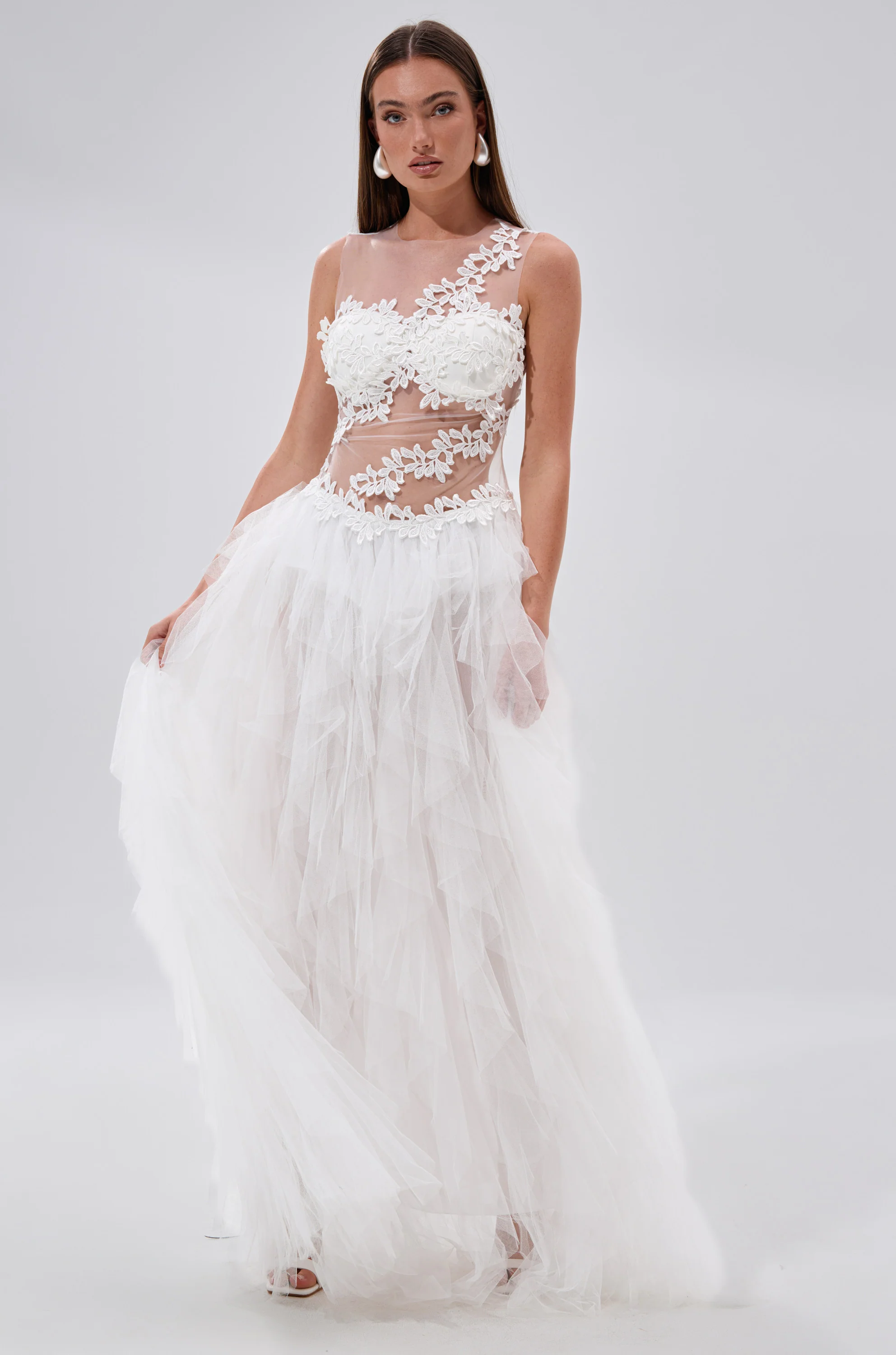 FELT CUTE RUFFLE MAXI DRESS WITH FLORAL APPLIQUES - Image 2