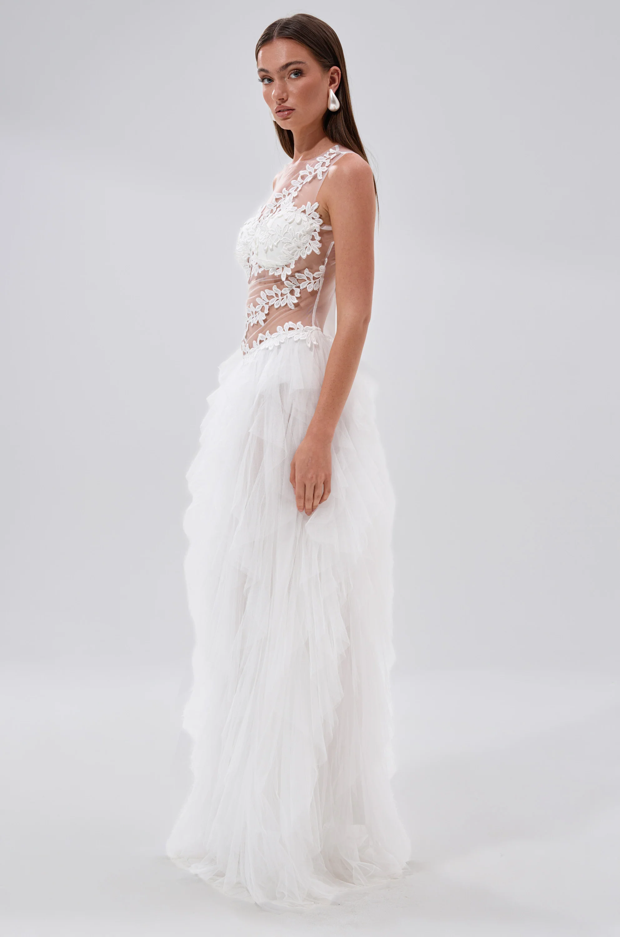 FELT CUTE RUFFLE MAXI DRESS WITH FLORAL APPLIQUES - Image 5