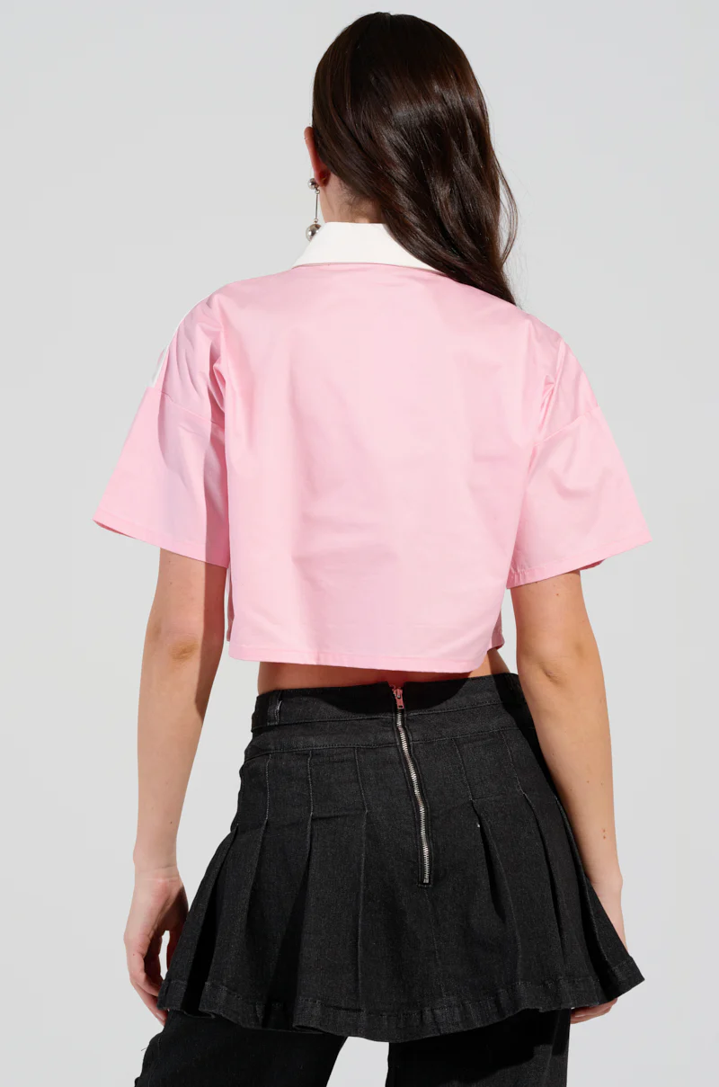 FEMME RACING BUTTON DOWN POPLIN SHIRT IN PINK - Image 4
