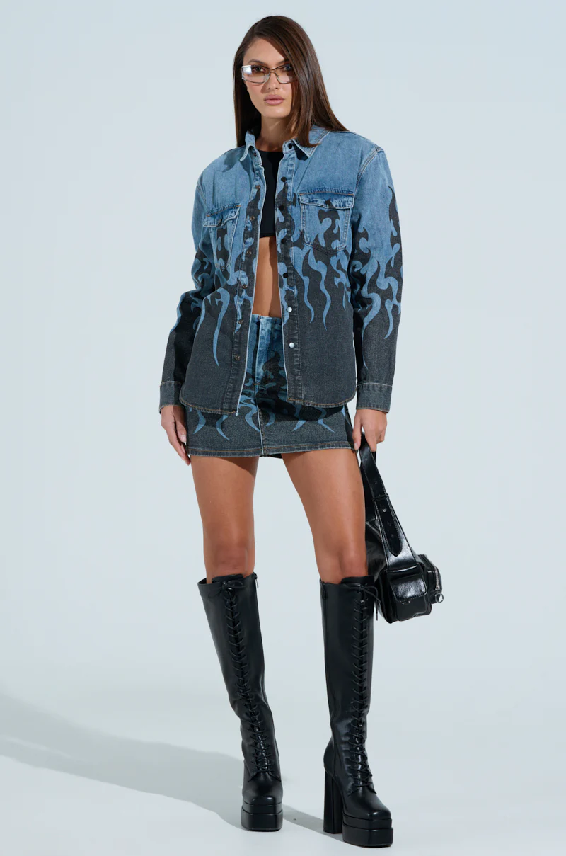 FIRE TO MY FLAME DENIM MINI SKIRT - Image 6