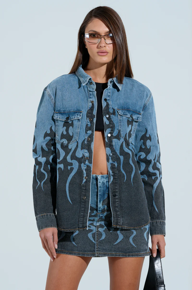 FIRE TO MY FLAME DENIM SHIRT - Image 2