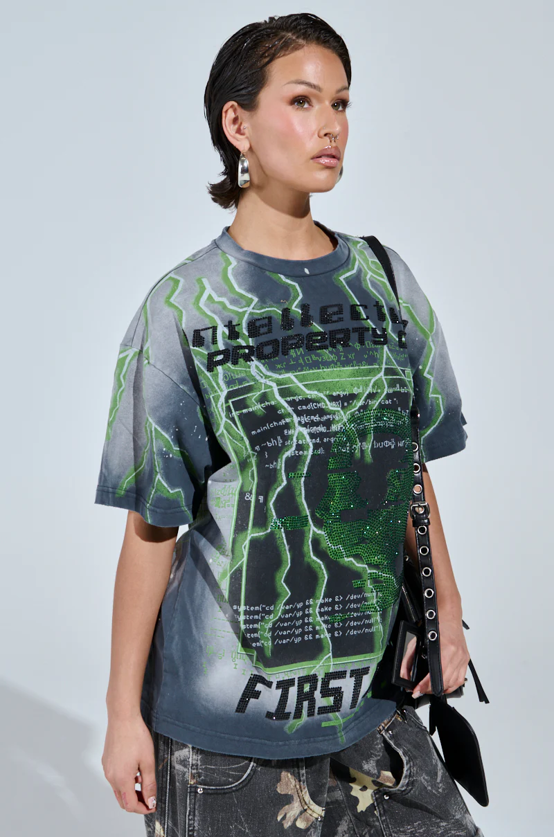 FIRST ONE HERE OVERSIZED GRAPHIC TEE - Image 3