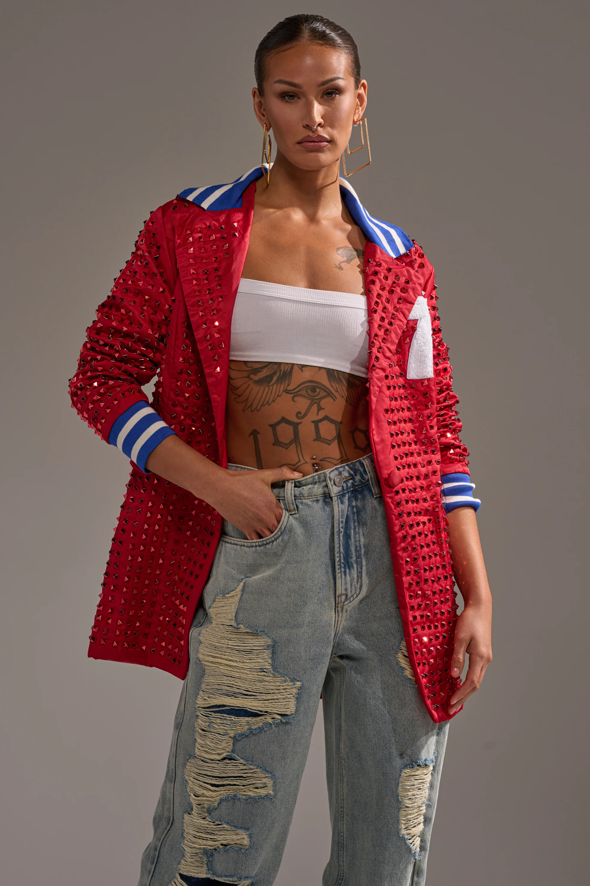 FIRST ROUND DRAFT PICK STUDDED BLAZER IN RED - Image 2