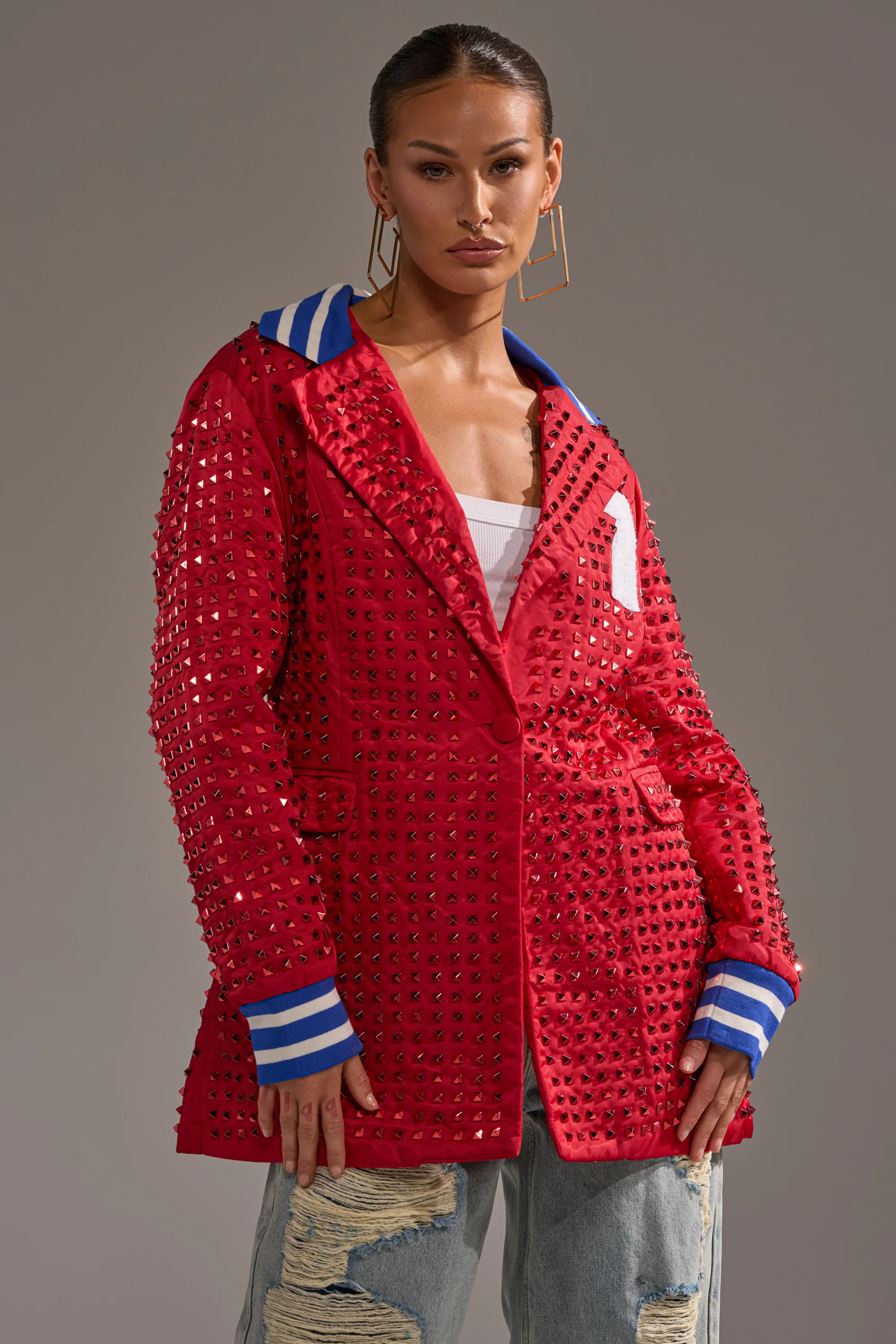 FIRST ROUND DRAFT PICK STUDDED BLAZER IN RED - Image 3
