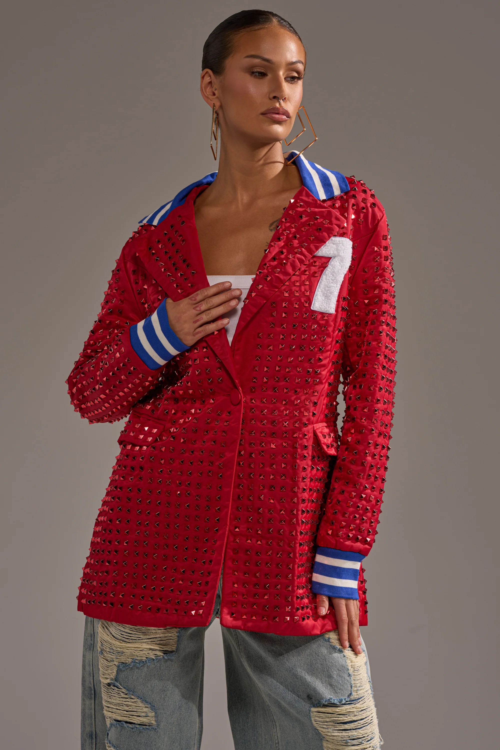 FIRST ROUND DRAFT PICK STUDDED BLAZER IN RED - Image 4