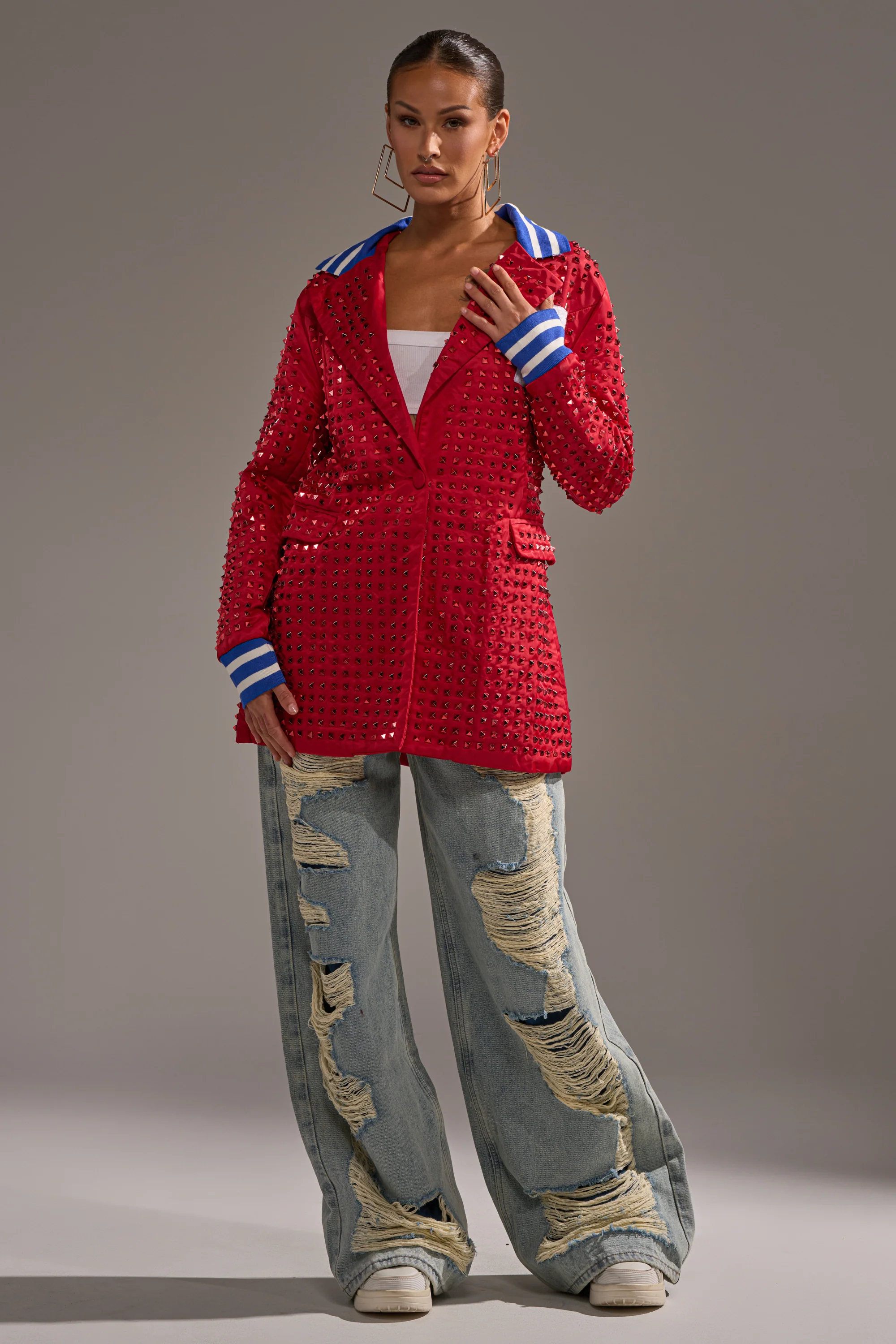FIRST ROUND DRAFT PICK STUDDED BLAZER IN RED - Image 8