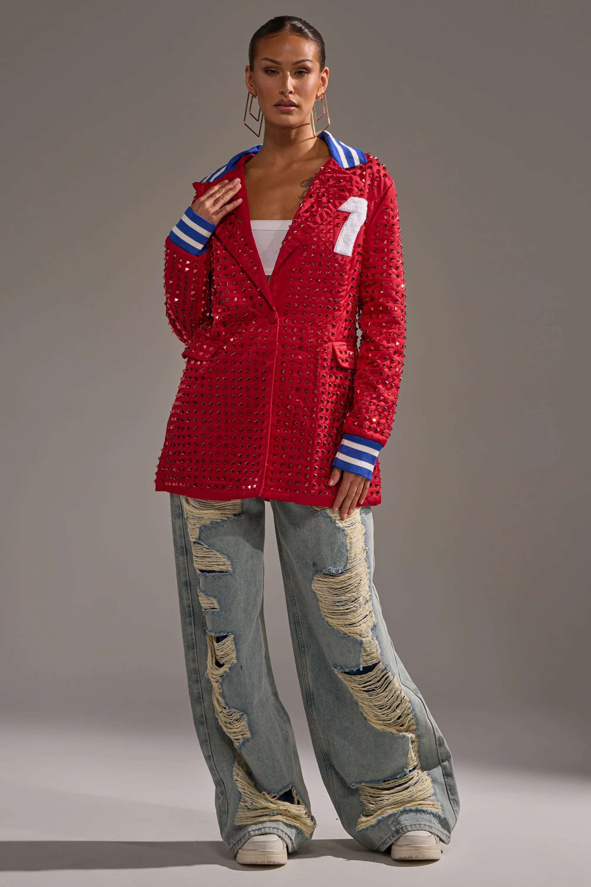 FIRST ROUND DRAFT PICK STUDDED BLAZER IN RED - Image 9