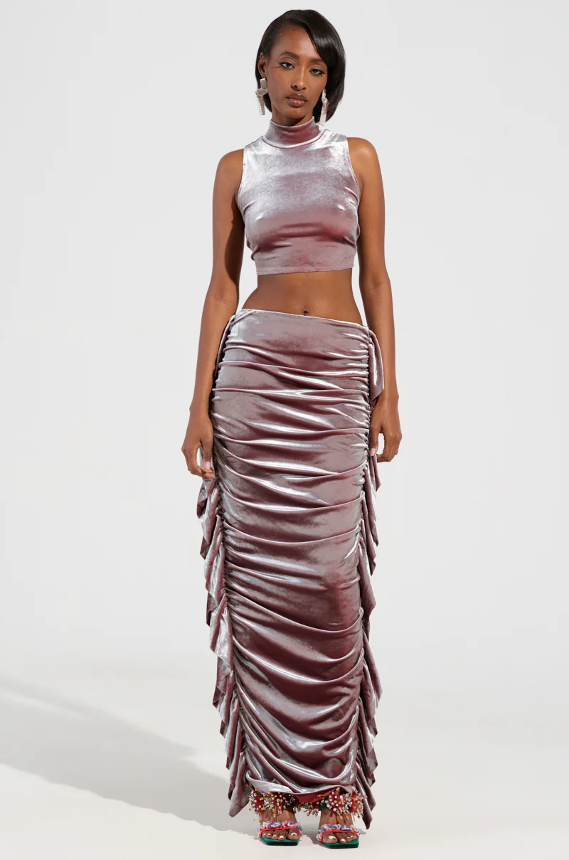 FLAUNT IT VELVET SIDE FRINGE MAXI SKIRT - Image 4