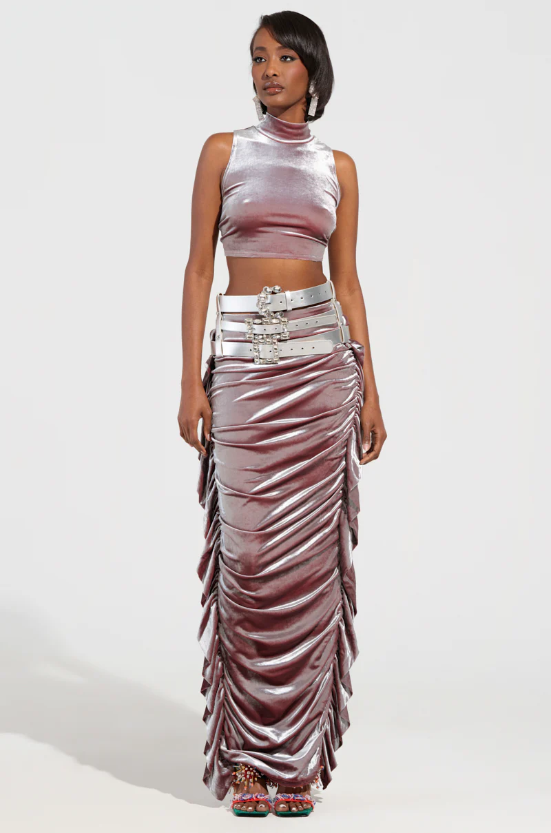 FLAUNT IT VELVET SIDE FRINGE MAXI SKIRT - Image 5