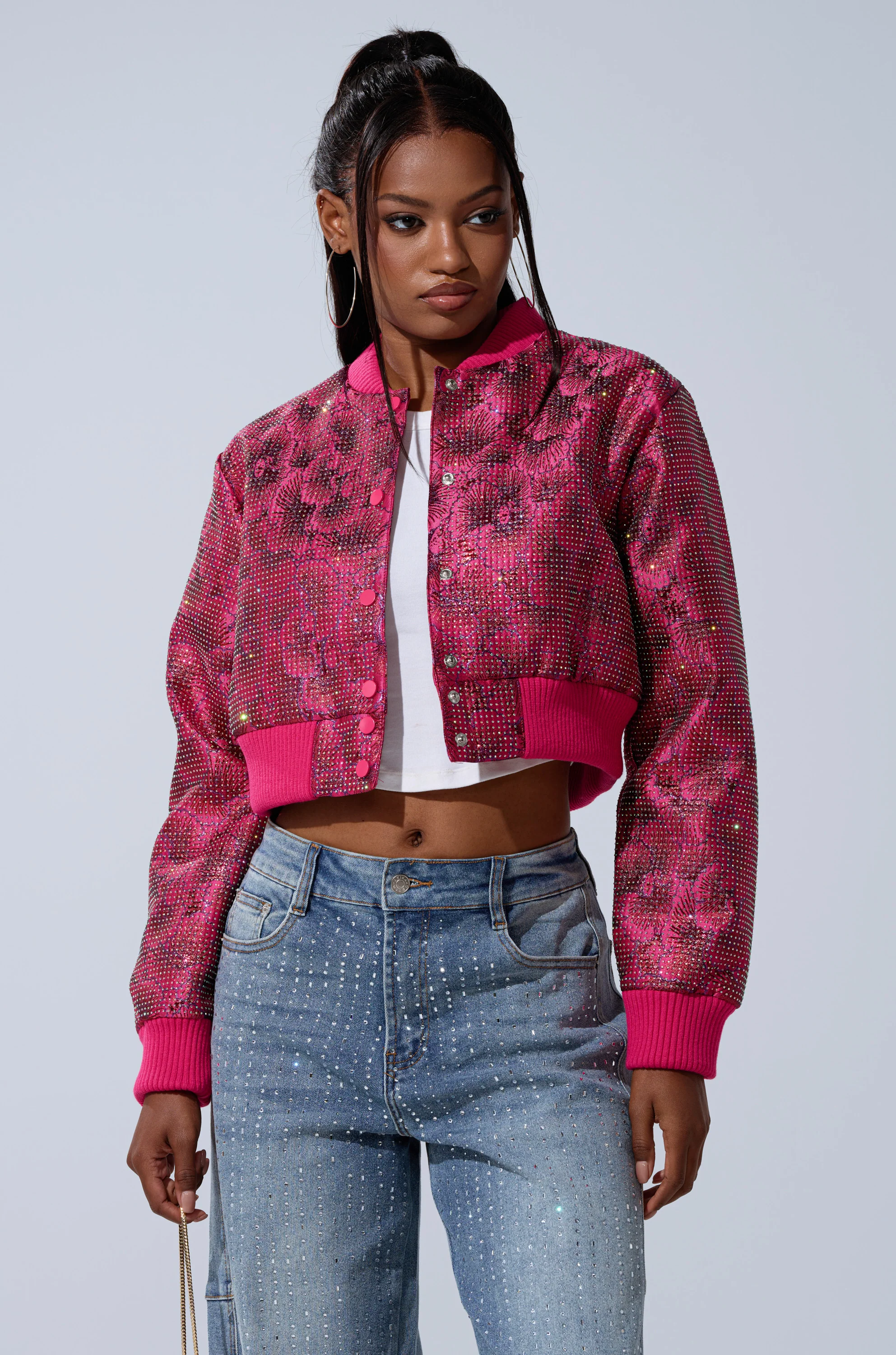 FLEUR RHINESTONE BROCADE BOMBER - Image 2