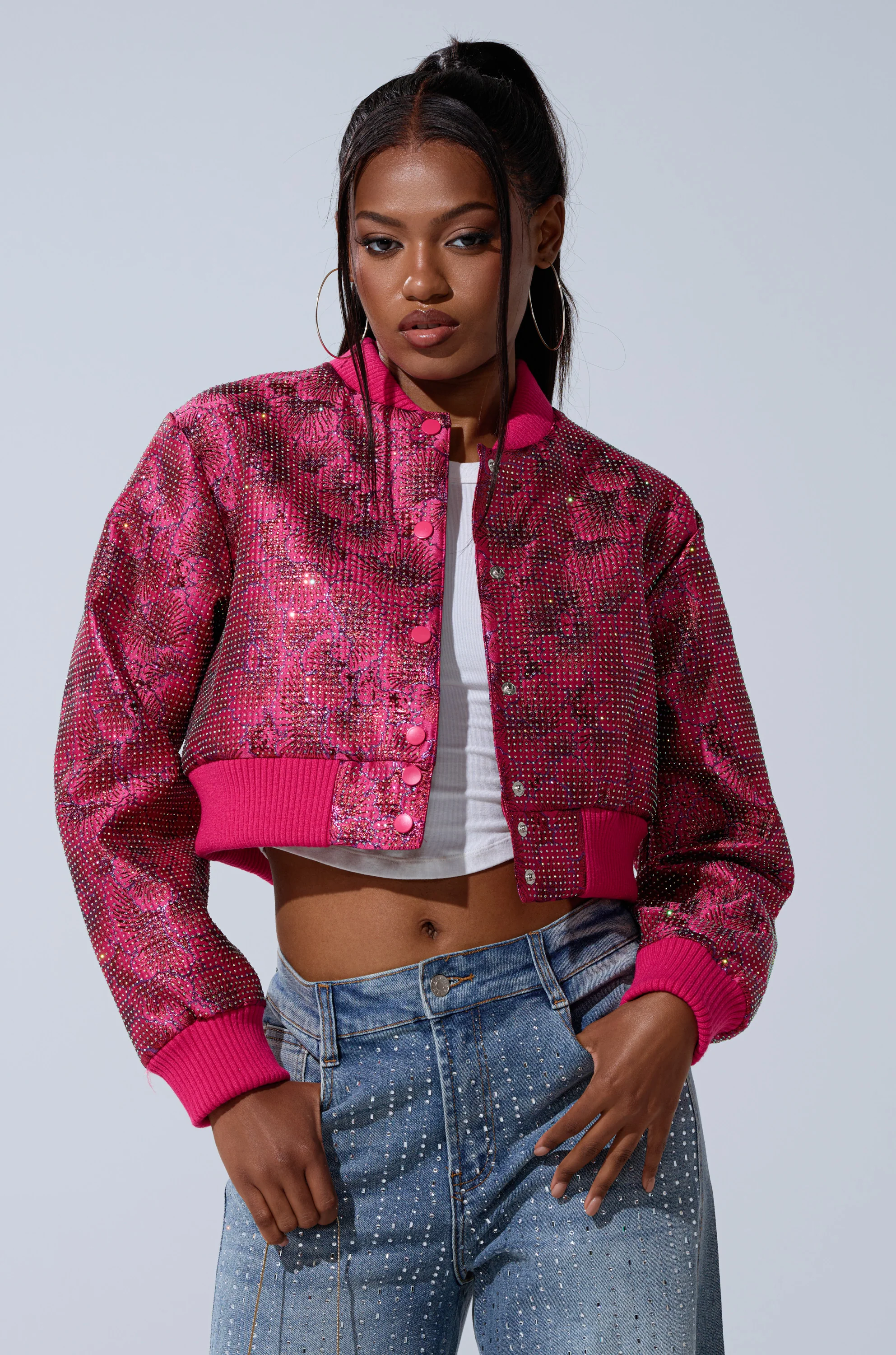 FLEUR RHINESTONE BROCADE BOMBER - Image 3