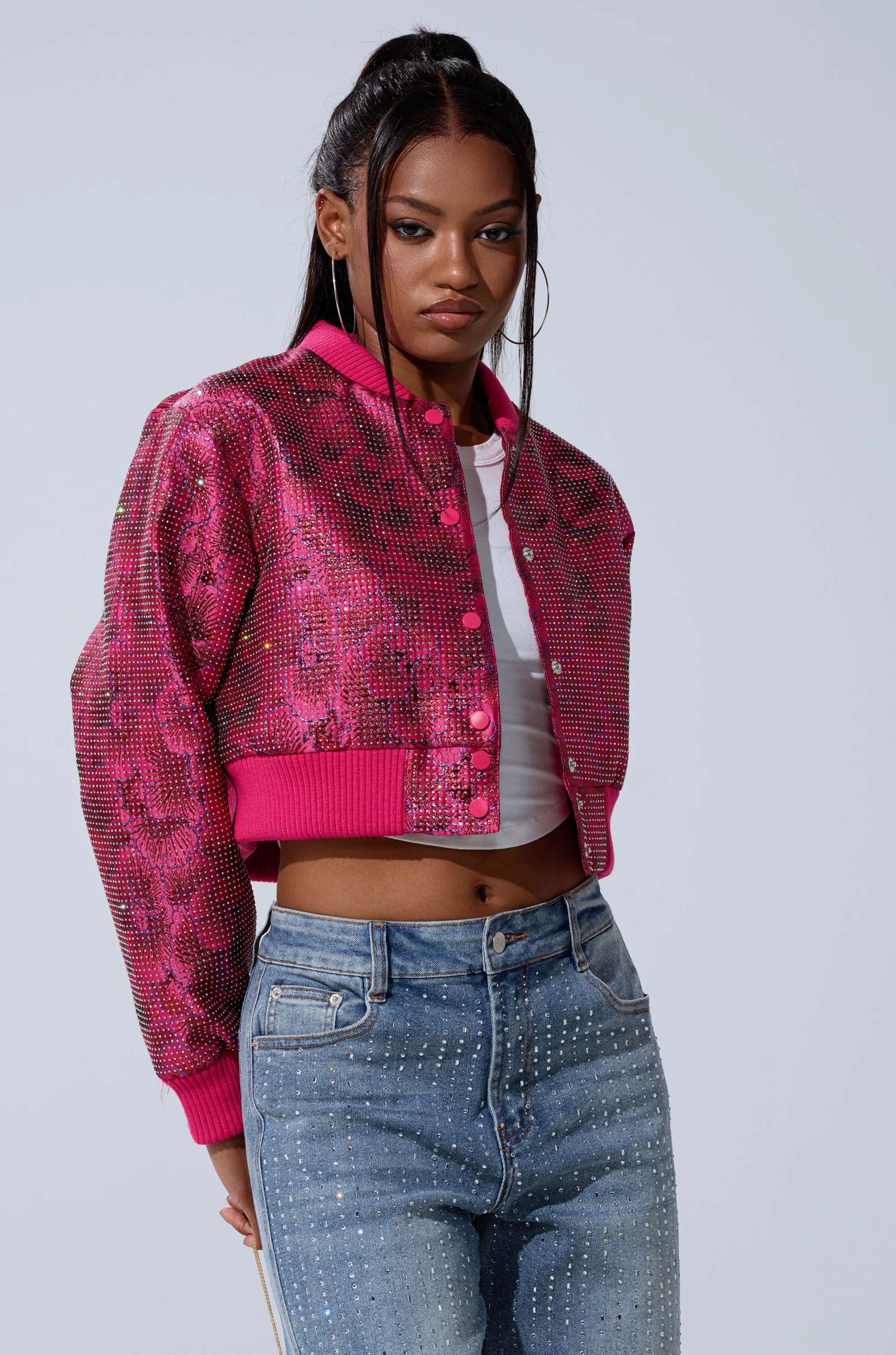 FLEUR RHINESTONE BROCADE BOMBER - Image 4