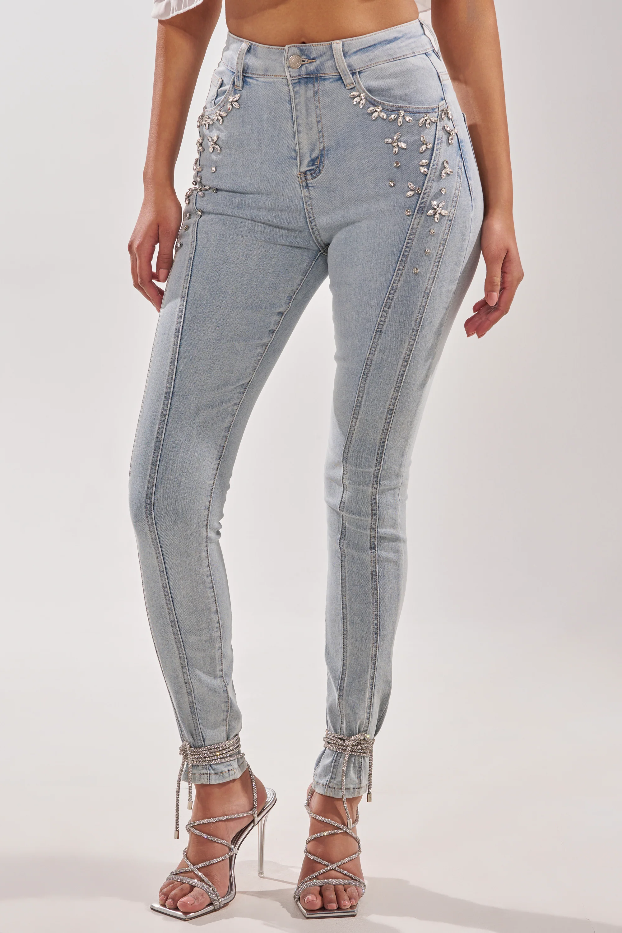 FLEX FIT SKINNY DENIM PANTS WITH RHINESTONES