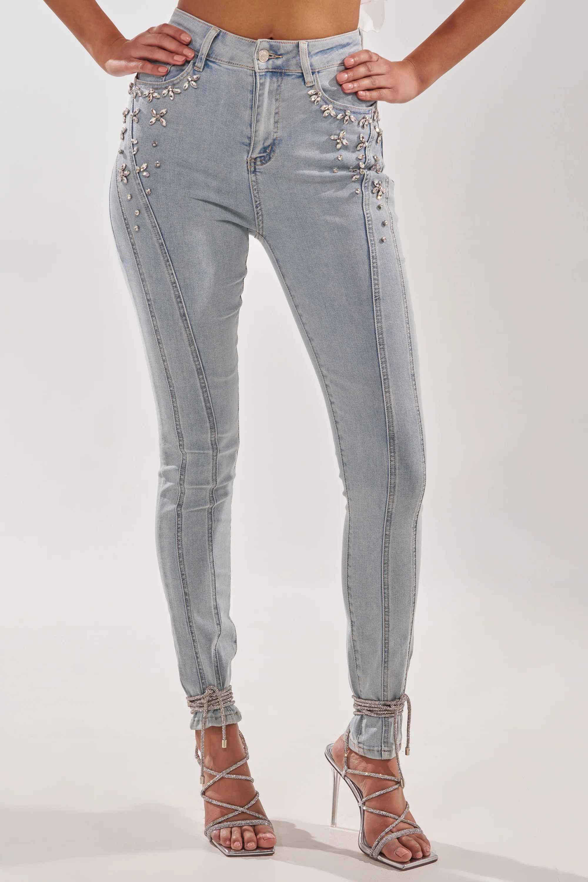 FLEX FIT SKINNY DENIM PANTS WITH RHINESTONES - Image 2