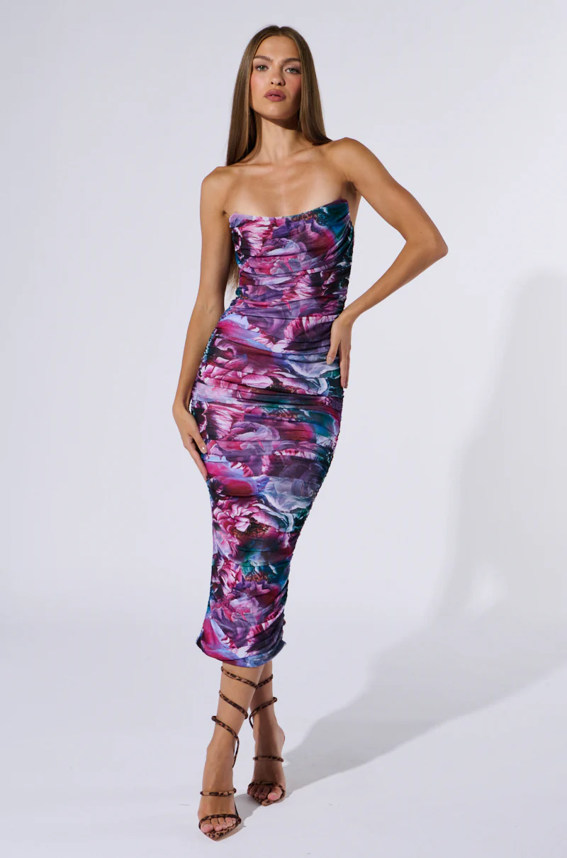 FLORAL FANTASY RUCHED MIDI DRESS - Image 3