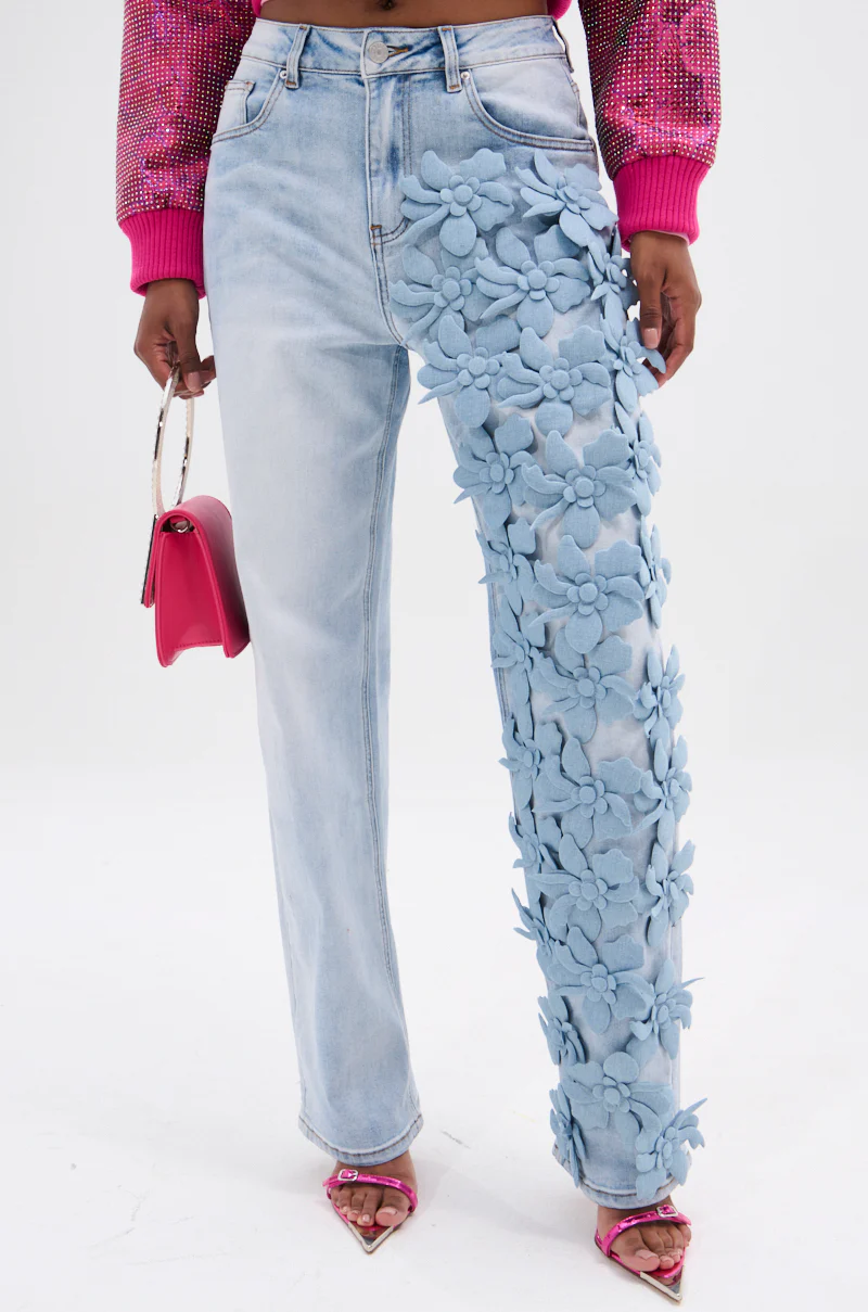 FLORAL FIELDS APPLIQUE DENIM PANTS - Image 2