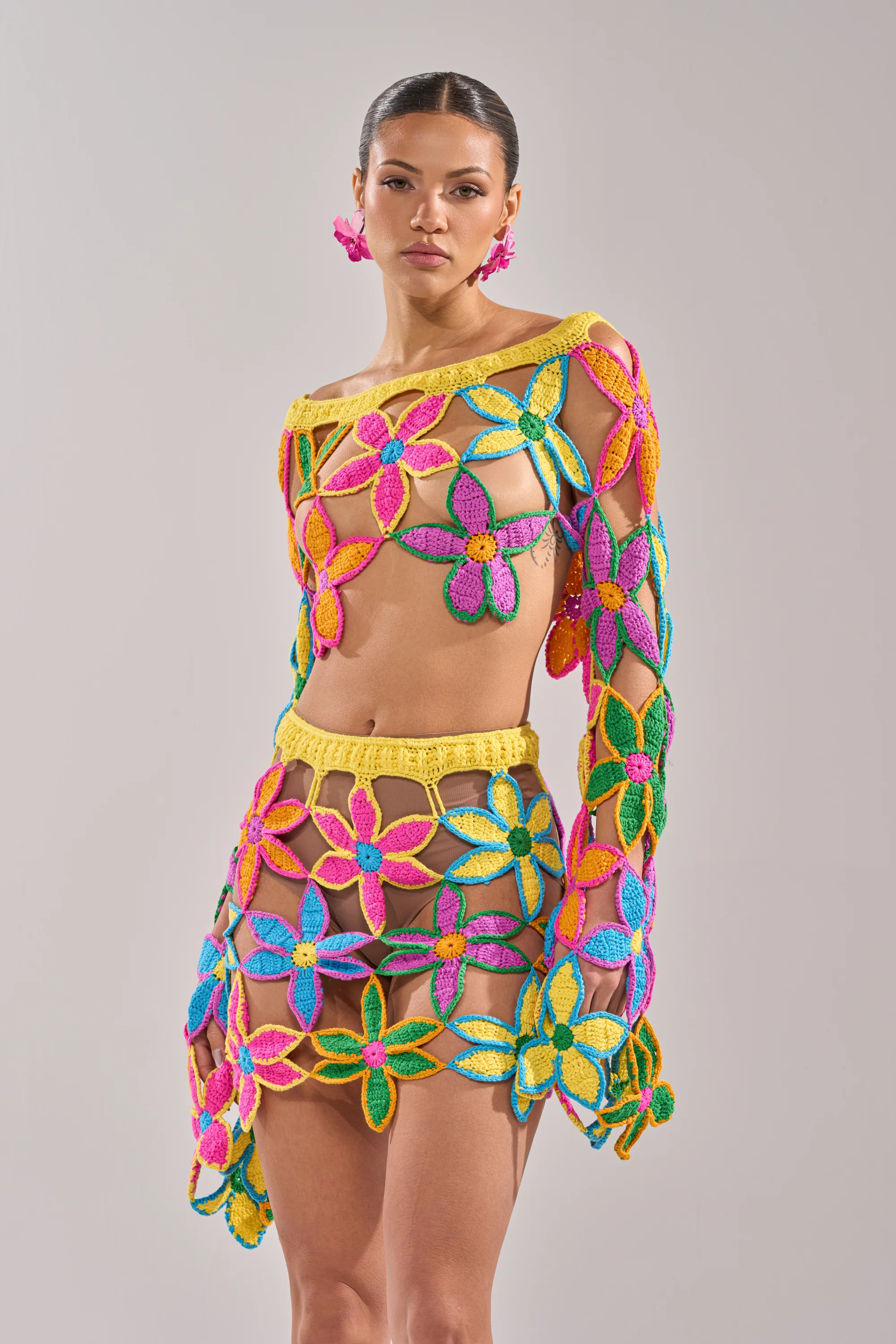 FLORAL FIELDS CROCHET OFF THE SHOULDER SWEATER - Image 3