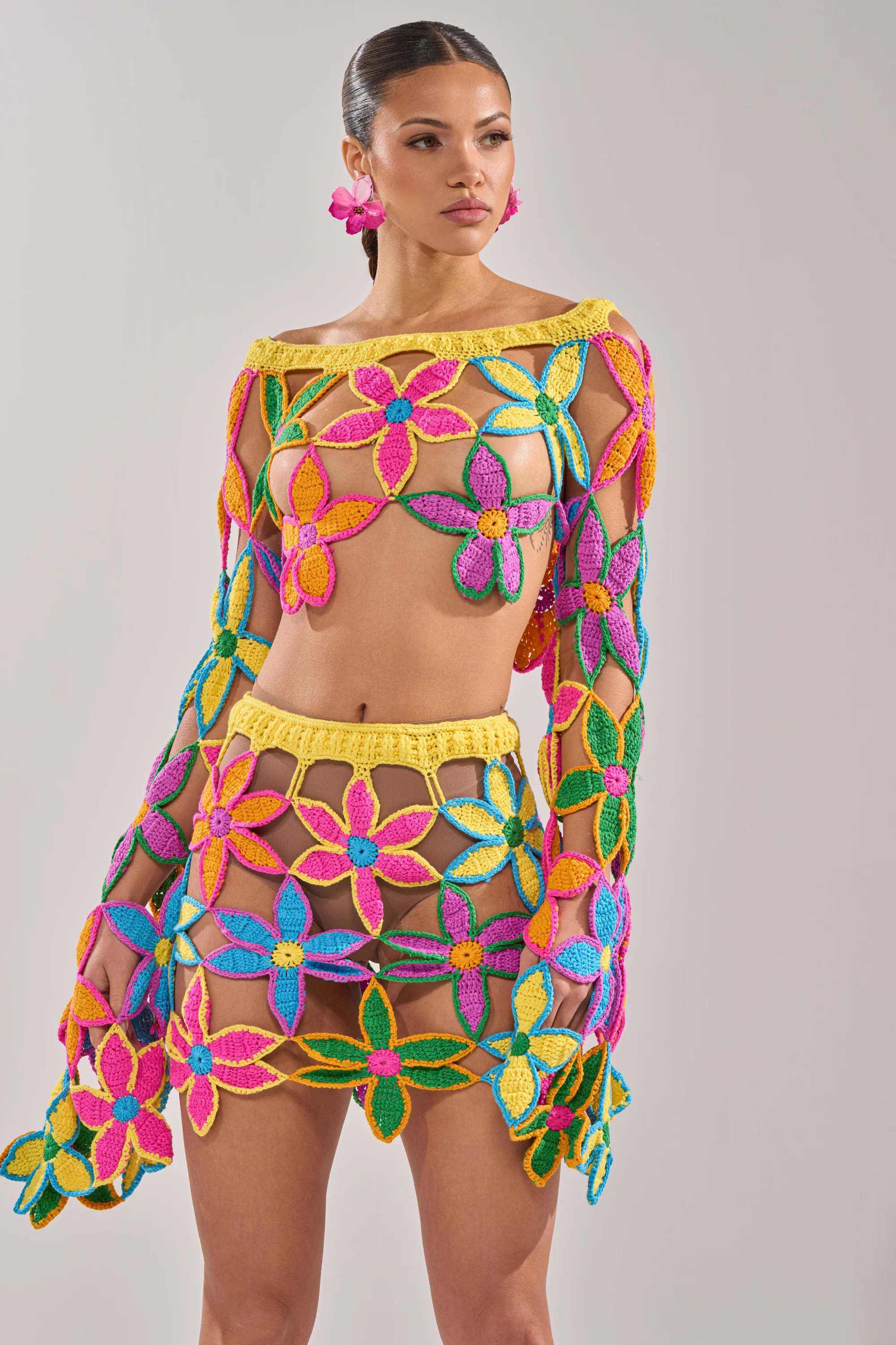 FLORAL FIELDS CROCHET OFF THE SHOULDER SWEATER - Image 4