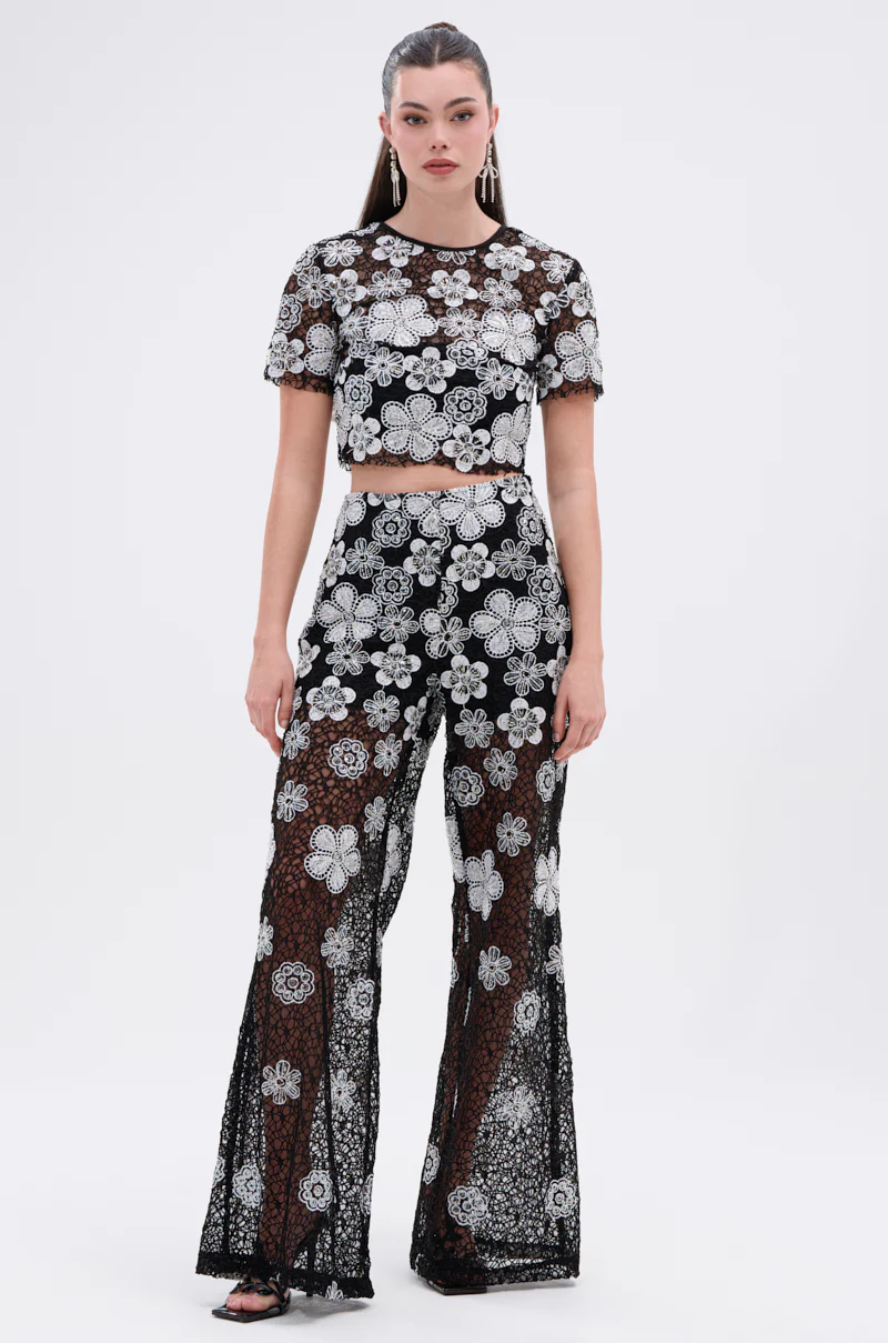 FLORAL SEQUIN MESH SHORT SLEEVE BLOUSE - Image 4