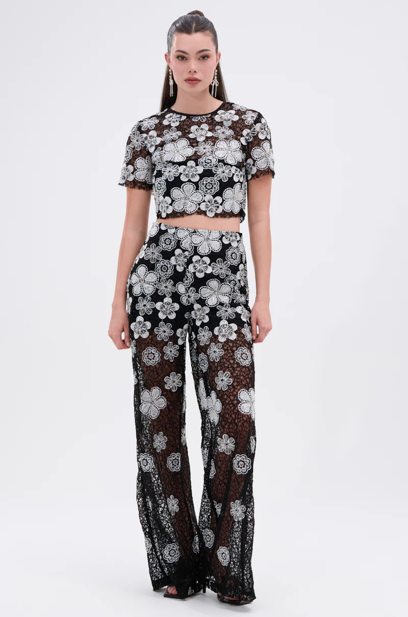 FLORAL SEQUIN MESH SHORT SLEEVE BLOUSE - Image 7