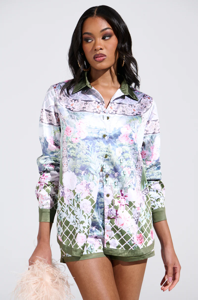 FLOWER PARTY SATIN BUTTON UP SHIRT - Image 2