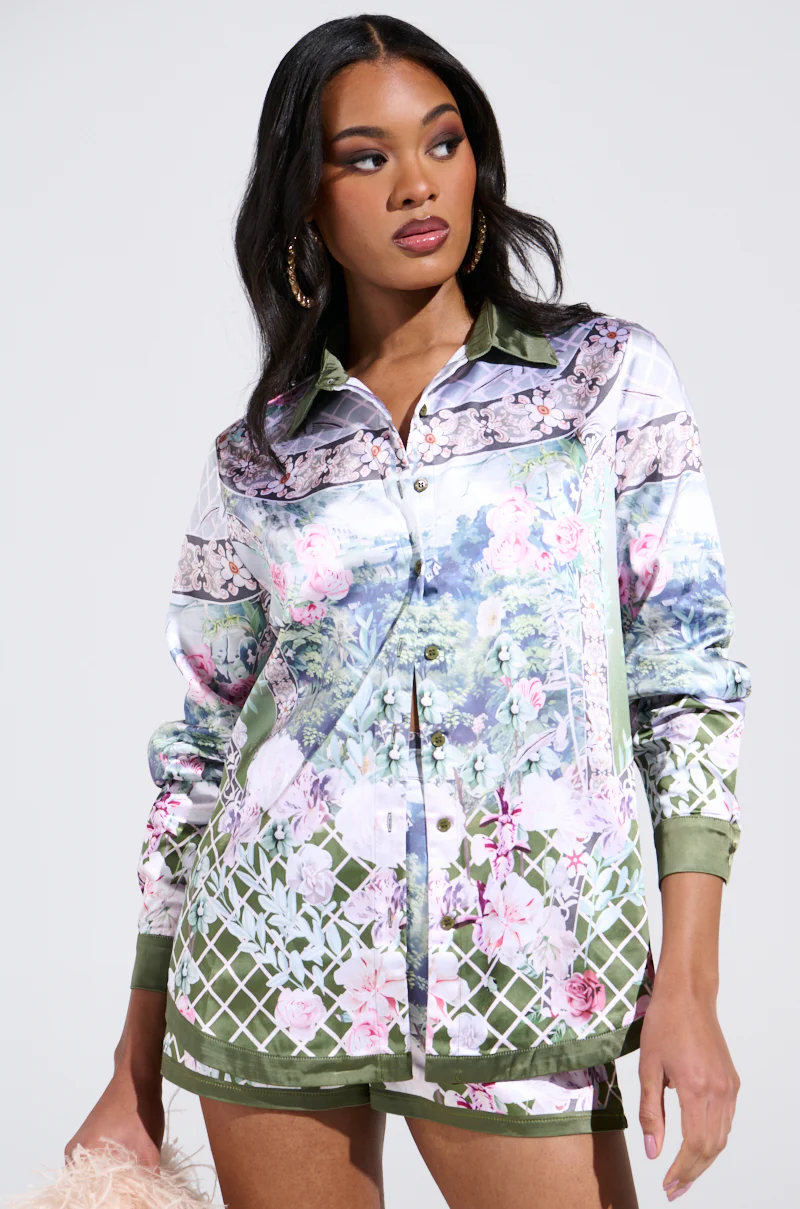 FLOWER PARTY SATIN BUTTON UP SHIRT - Image 3