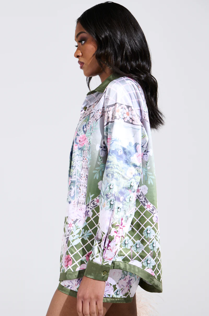 FLOWER PARTY SATIN BUTTON UP SHIRT - Image 4