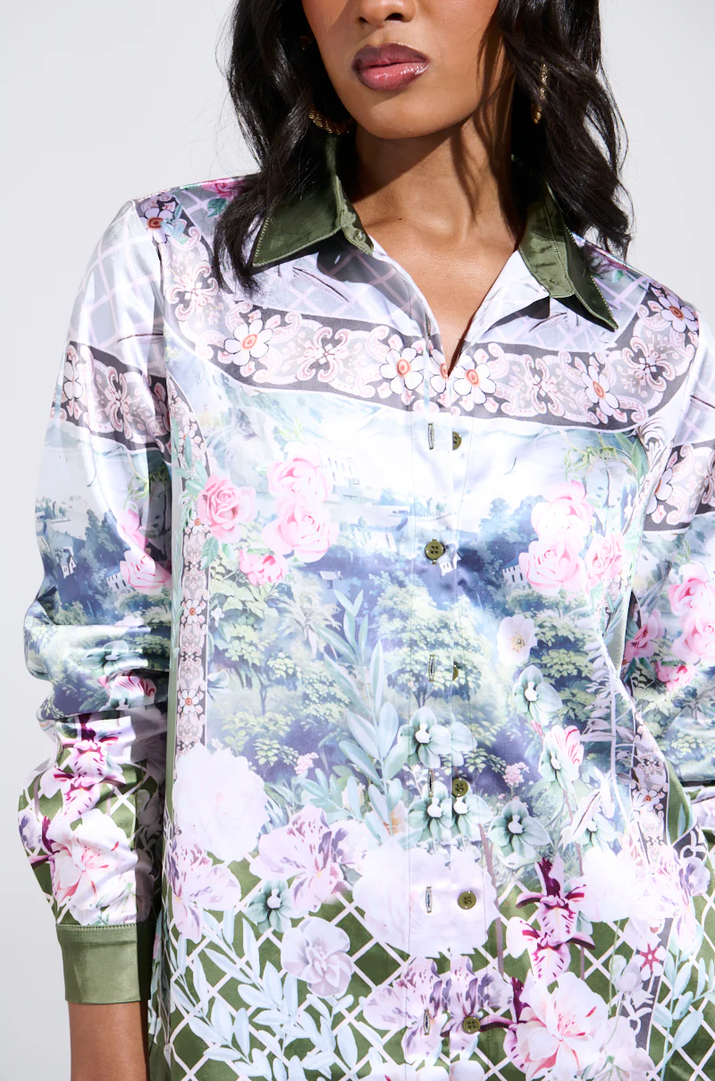 FLOWER PARTY SATIN BUTTON UP SHIRT - Image 8