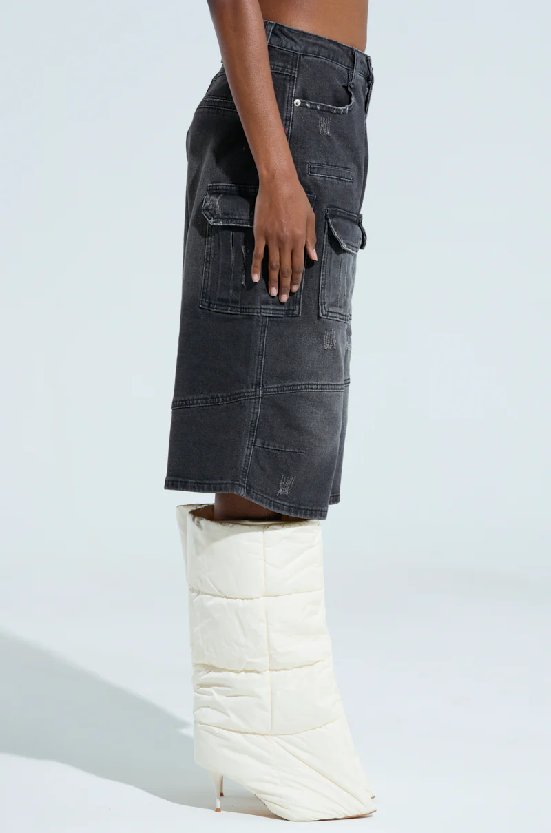 FORGET ME NOT BLACK DENIM CARGO BERMUDA SHORT - Image 3