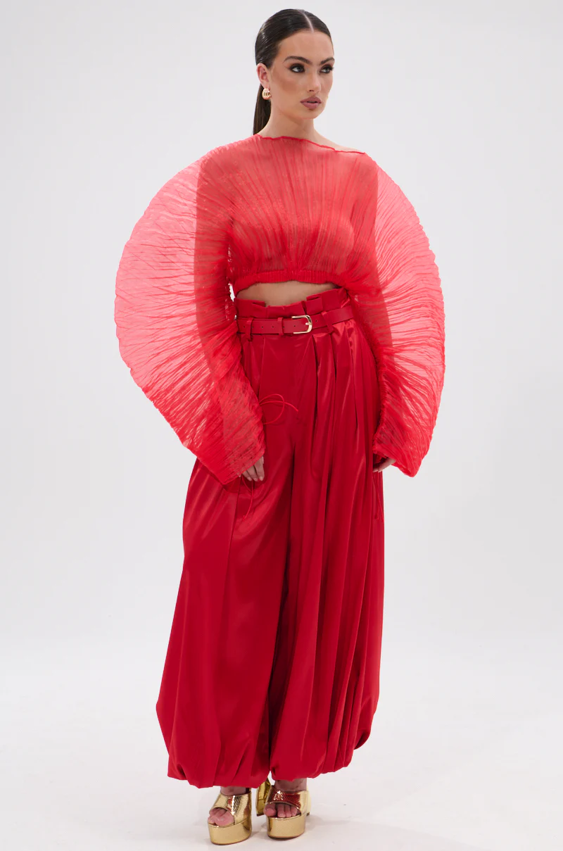 FORTUNE'S FAVORITE SATIN BELTED BALLOON PANT IN RED - Image 7