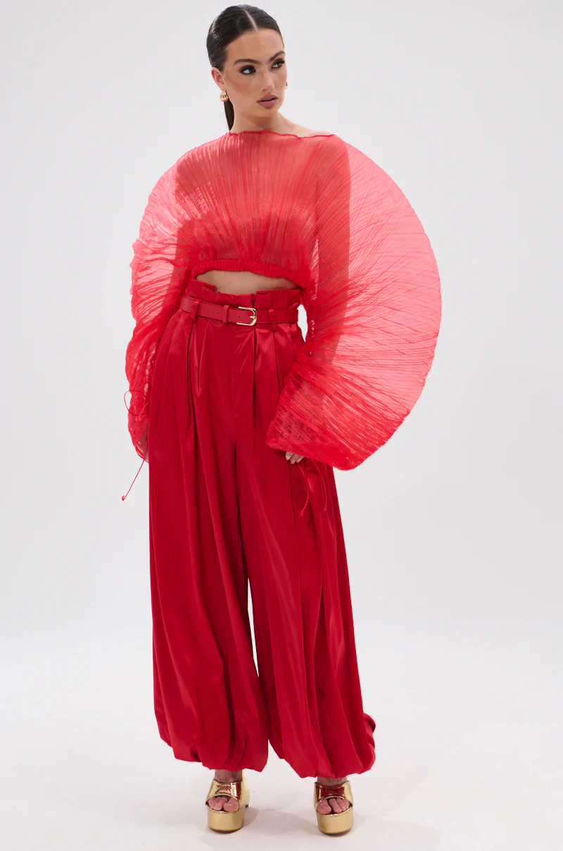 FORTUNE'S FAVORITE SATIN BELTED BALLOON PANT IN RED - Image 8