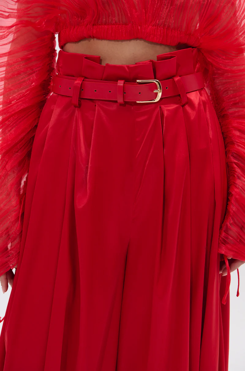 FORTUNE'S FAVORITE SATIN BELTED BALLOON PANT IN RED - Image 9