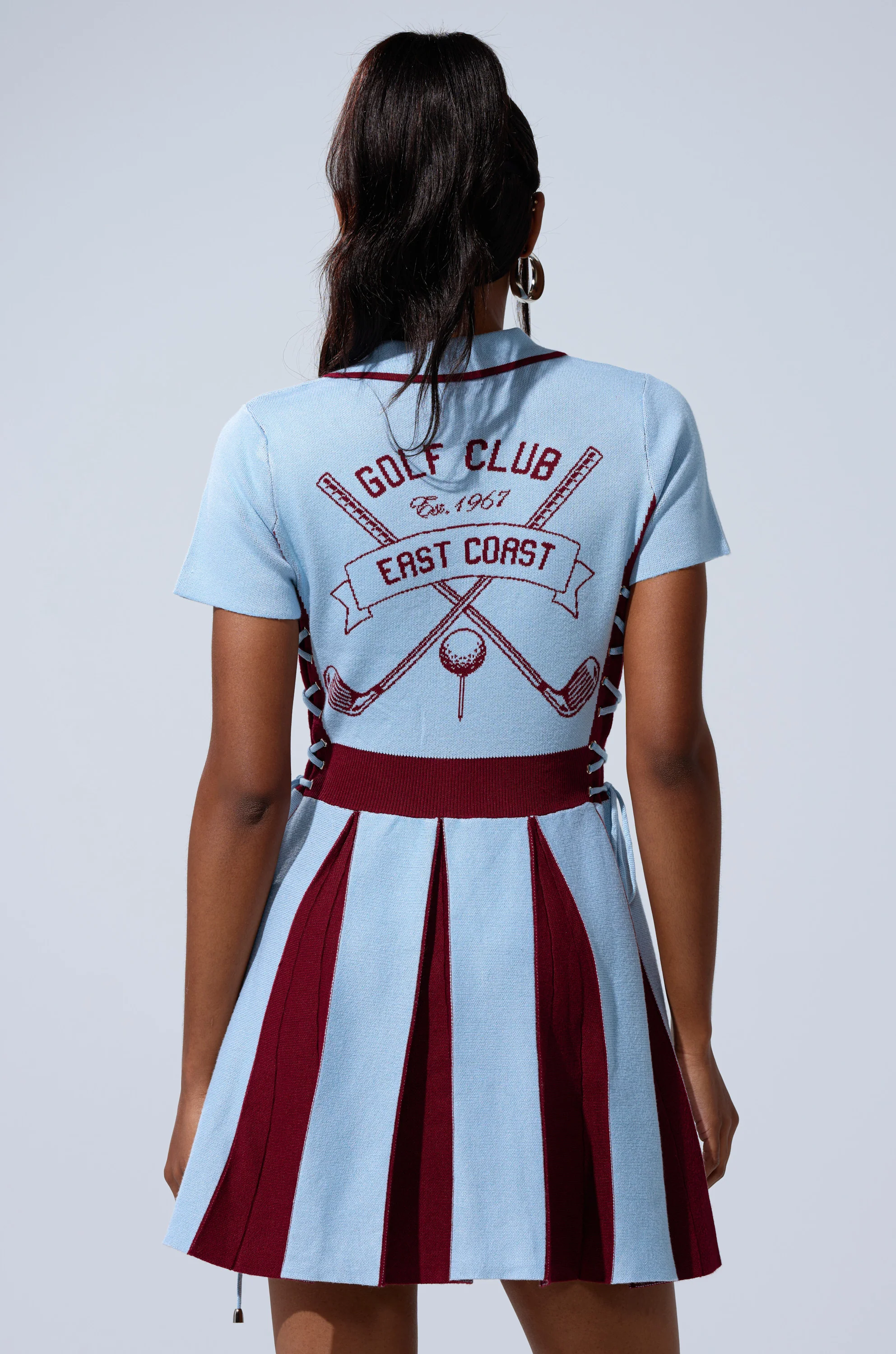 DREKE KNIT MINI DRESS IN BLUE AND BURGUNDY - Image 6