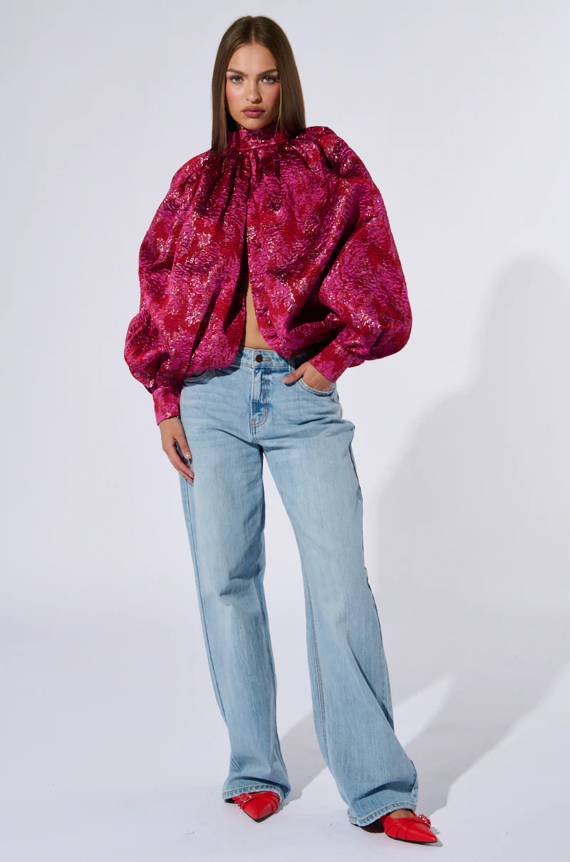 FRANCESCA PUFF SLEEVE MOCK NECK TOP - Image 9