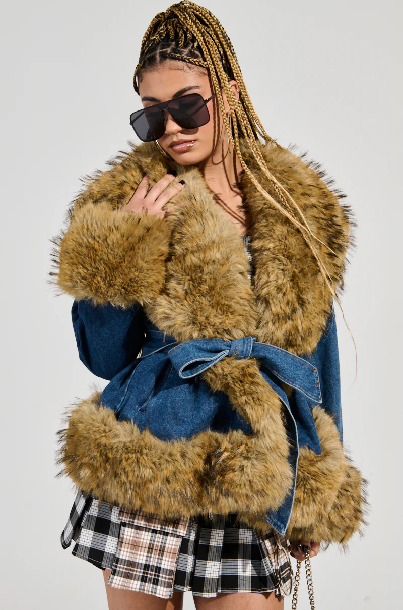 FREDDIE FUR TRIM DENIM MOTO - Image 2
