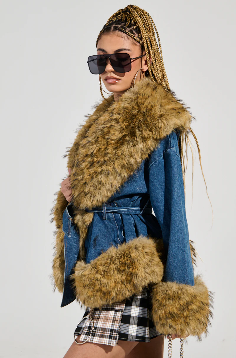 FREDDIE FUR TRIM DENIM MOTO - Image 3